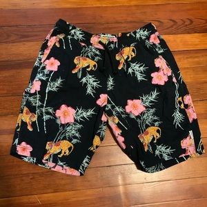 Tiger and Floral String Tie Shorts